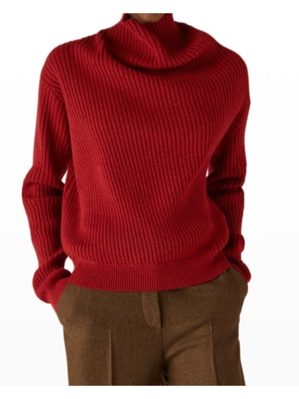 LORO PIANA red Asymmetric Mellbreak cashmere turtleneck jumper sweater m bust44